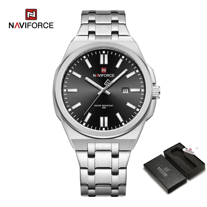 Montre à quartz NAVIFORCE pour hommes, de luxe, pour affaires, lumineuse, en acier inoxydable, étanche, calendrier, montre-bracelet, Reloj Hombre