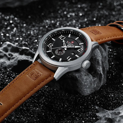 Montre-bracelet décontractée tendance NAVIFORCE pour homme, montre militaire de sport étanche avec bracelet en cuir, mouvement à quartz, calendrier