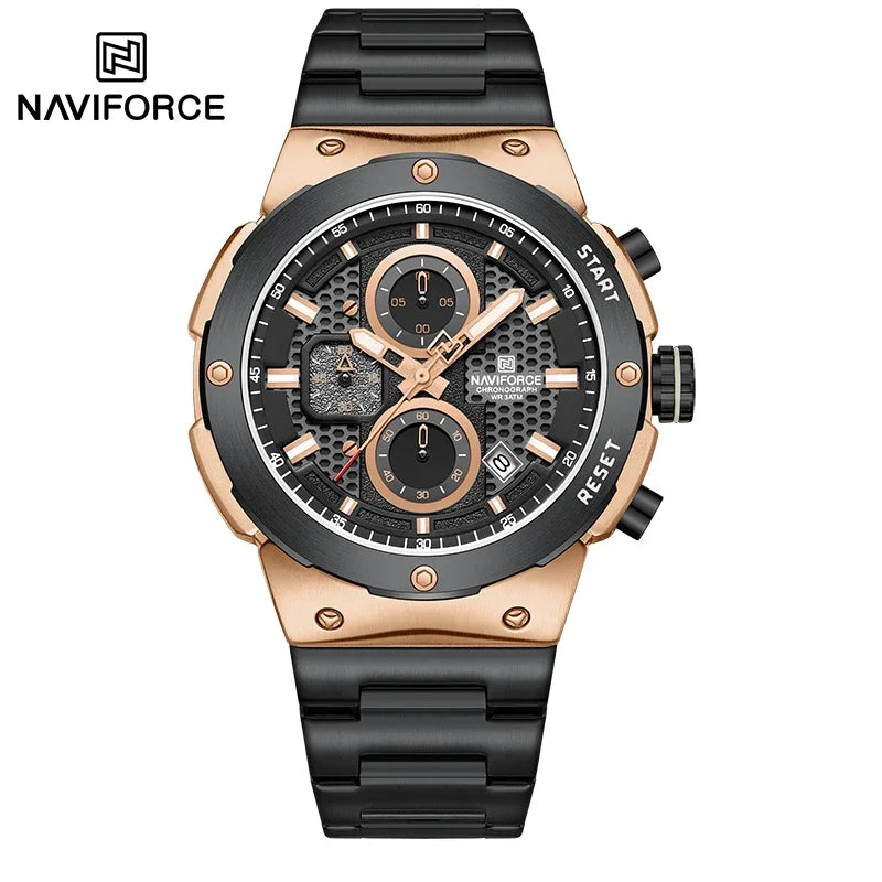 NAVIFORCE Montre Homme Quartz Top Marque Luxe Lumineux Chronographe Montre-Bracelet Acier Inoxydable Étanche Hommes Date Calendrier Horloge