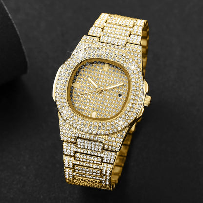 Full Diamond Stainless Steel Watch with Calendar 40mm
