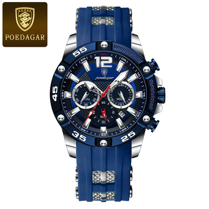 POEDAGAR Montre Homme Luxe Décontractée Étanche Lumineuse Chronographe Date Montre-Bracelet Homme Militaire Quartz de Haute Qualité