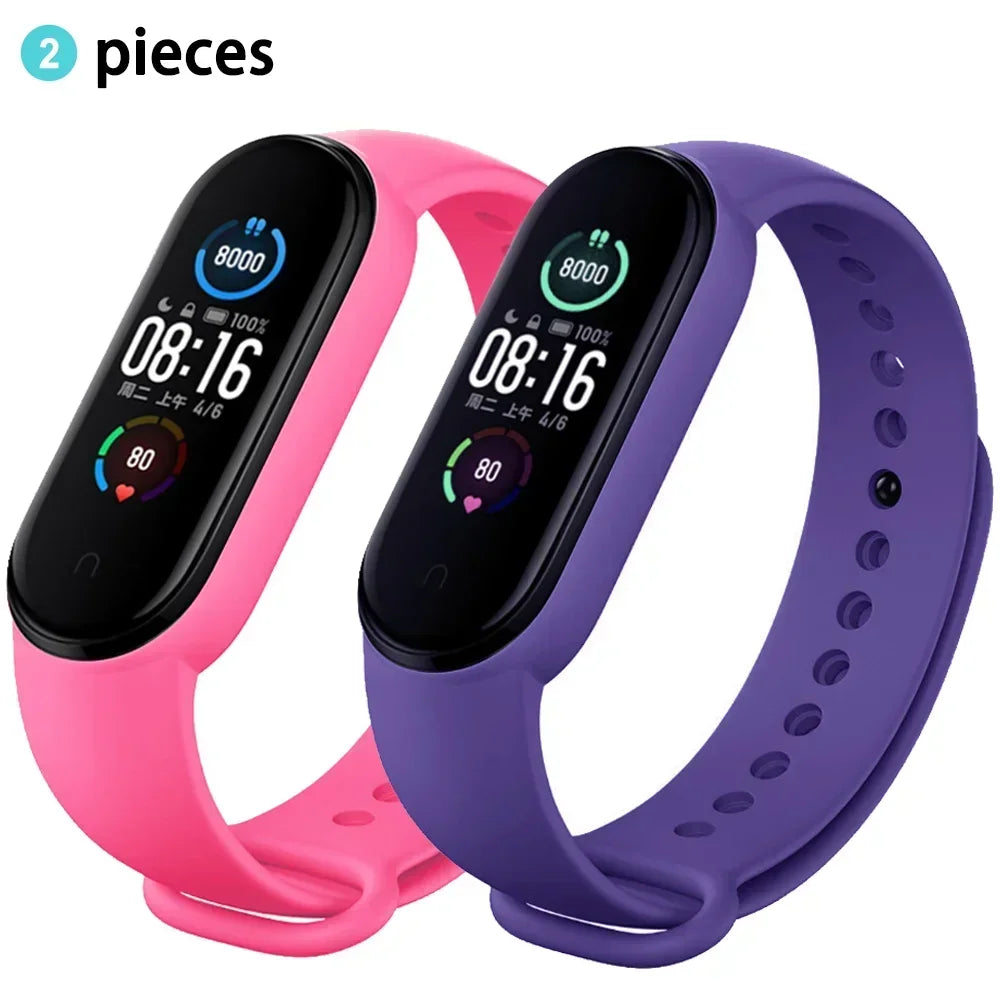 2PCS Watch Strap For Xiaomi Mi Band 7 6 5 4 3 Wristband Silicone Bracelet Wrist Straps MiBand 3/4 band6 Smartwatch Accessories