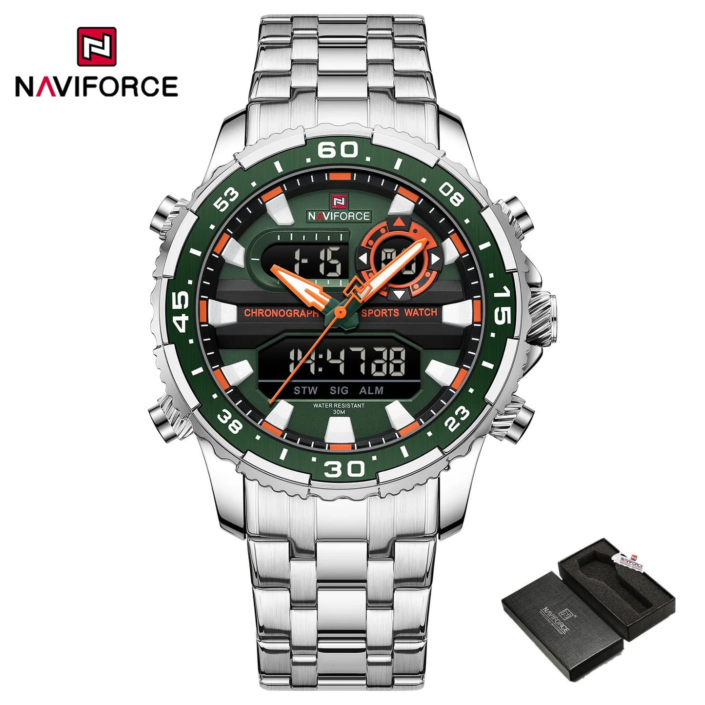 Montres Originales NAVIFORCE pour Hommes Montre-Bracelet Sport Analogique Numérique à Quartz Homme Militaire Lumineuse Étanche en Acier avec Réveil