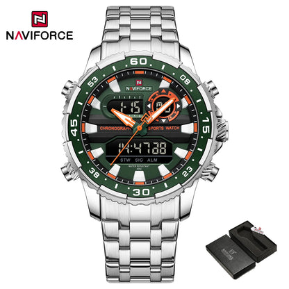 Montres Originales NAVIFORCE pour Hommes Montre-Bracelet Sport Analogique Numérique à Quartz Homme Militaire Lumineuse Étanche en Acier avec Réveil