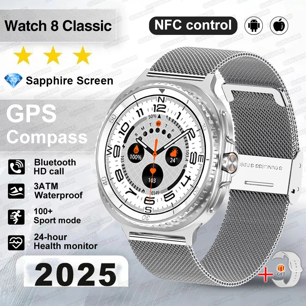 Montre connectée 8 Ultra Classic 2026 à la mode, GPS, boussole, NFC, 46mm, appels HD, ChatGPT, étanche 3 ATM, version sport pour homme