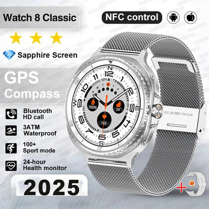 Montre connectée 8 Ultra Classic 2026 à la mode, GPS, boussole, NFC, 46mm, appels HD, ChatGPT, étanche 3 ATM, version sport pour homme