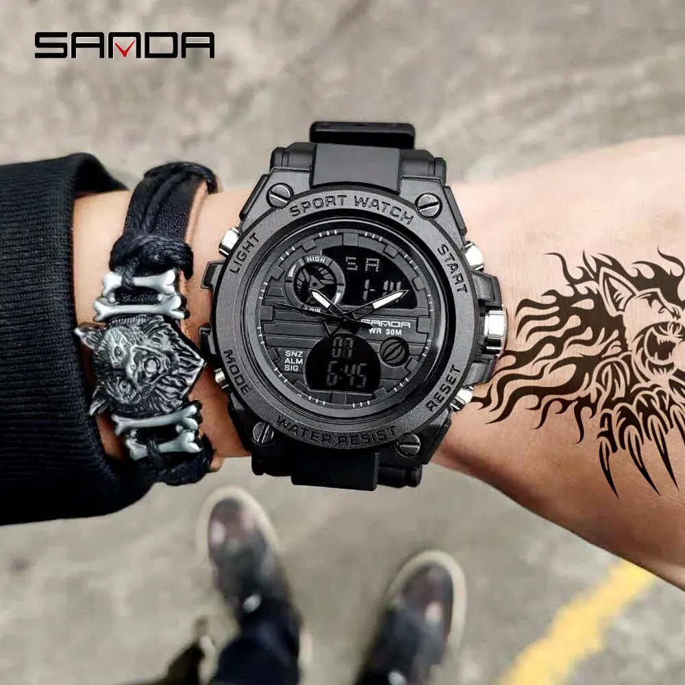 SANDA Montres de Luxe Hommes Militaire Armée Montre Homme Étanche Sport Montre-Bracelet Double Affichage Homme Relogio Masculino
