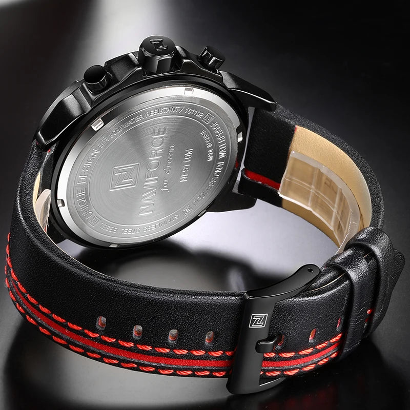 Montre Homme NAVIFORCE, Marque de Luxe, Étanche, Affichage 24 Heures, Date, Mouvement à Quartz, Bracelet en Cuir, Montre-Bracelet Sport pour Homme, Étanche