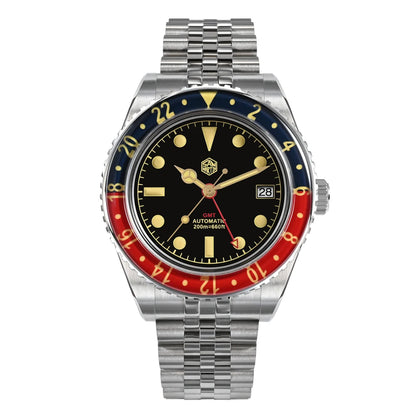 San Martin NH34 40 mm GMT Style Sportif de Luxe Entièrement Lumineux Lunette Saphir Bidirectionnelle Montre Automatique Mécanique 20 Bar SN0005