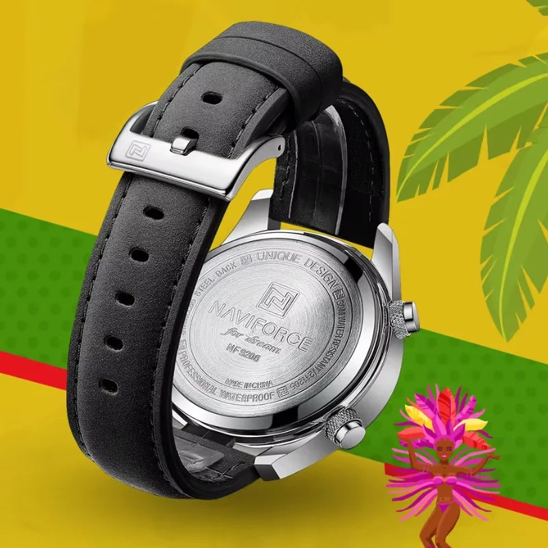 Montres originales Naviforce pour hommes 2022 Montre-bracelet pour hommes de luxe, sport et étanche avec bracelet en cuir et double affichage du calendrier
