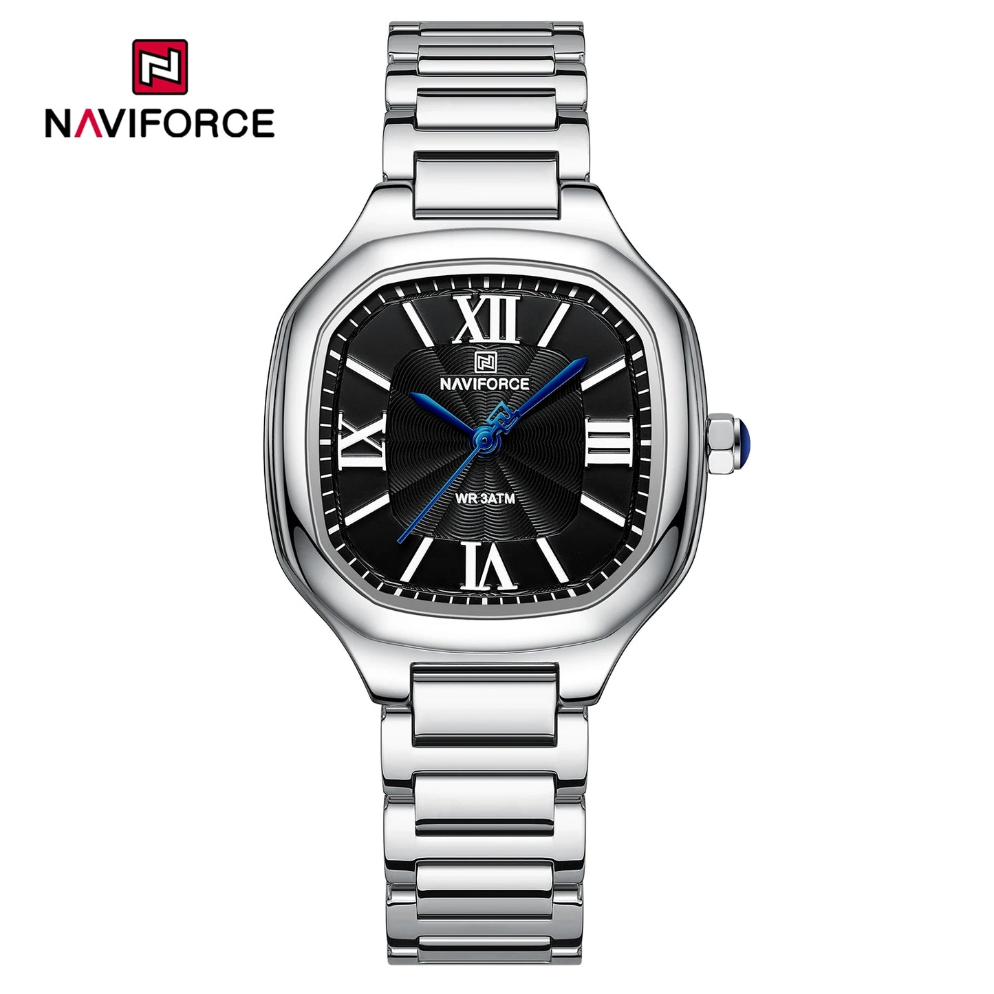 NAVIFORCE Montre de luxe pour femme, cadran carré, quartz, étanche, en acier inoxydable