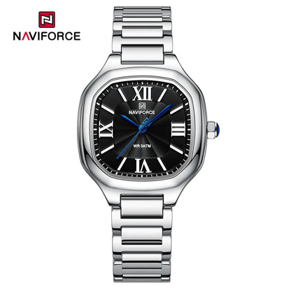 NAVIFORCE Montre de luxe pour femme, cadran carré, quartz, étanche, en acier inoxydable