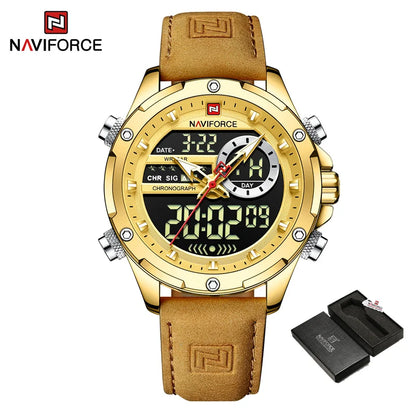 Montres originales Naviforce pour hommes 2022 Montre-bracelet pour hommes de luxe, sport et étanche avec bracelet en cuir et double affichage du calendrier