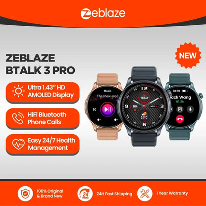 Nouvelle montre connectée Zeblaze Btalk 3 PRO avec écran AMOLED de 1,43", appels téléphoniques Bluetooth, suivi de la santé et de la forme physique