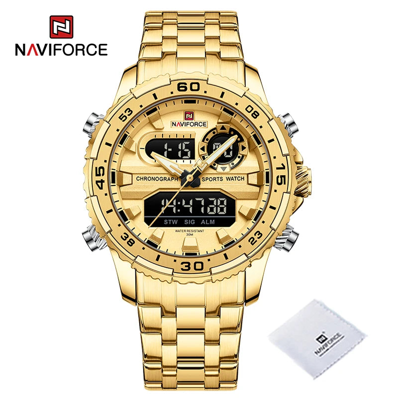 Montres Homme NAVIFORCE Original Tendance Marque LCD Affichage Analogique Numérique Quartz Homme Horloge 30m Étanche Lumineuse Montre-Bracelet Homme