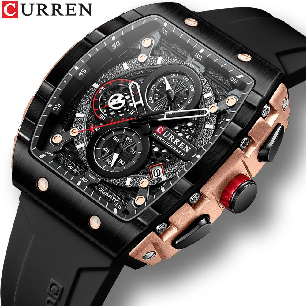 CURREN Square Chronograph Silicone Strap Watch 47mm
