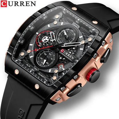 CURREN Square Chronograph Silicone Strap Watch 47mm