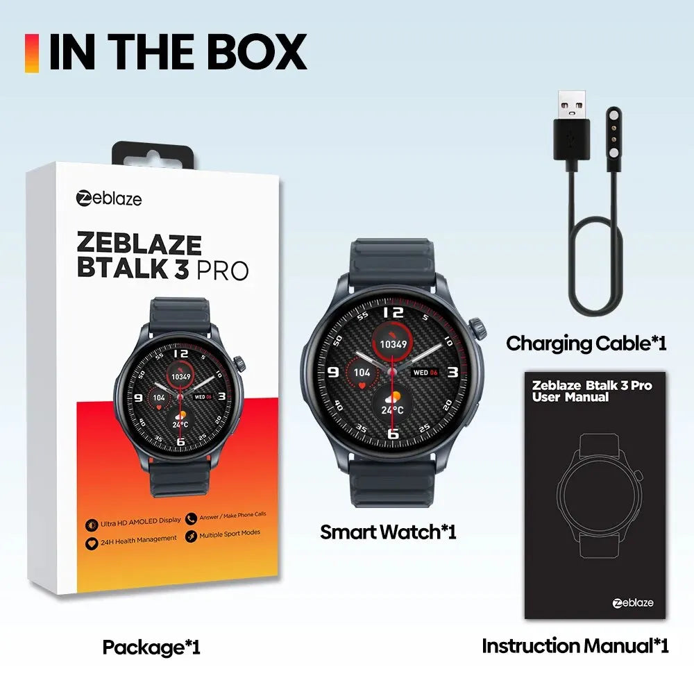 Nouvelle montre connectée Zeblaze Btalk 3 PRO avec écran AMOLED de 1,43", appels téléphoniques Bluetooth, suivi de la santé et de la forme physique