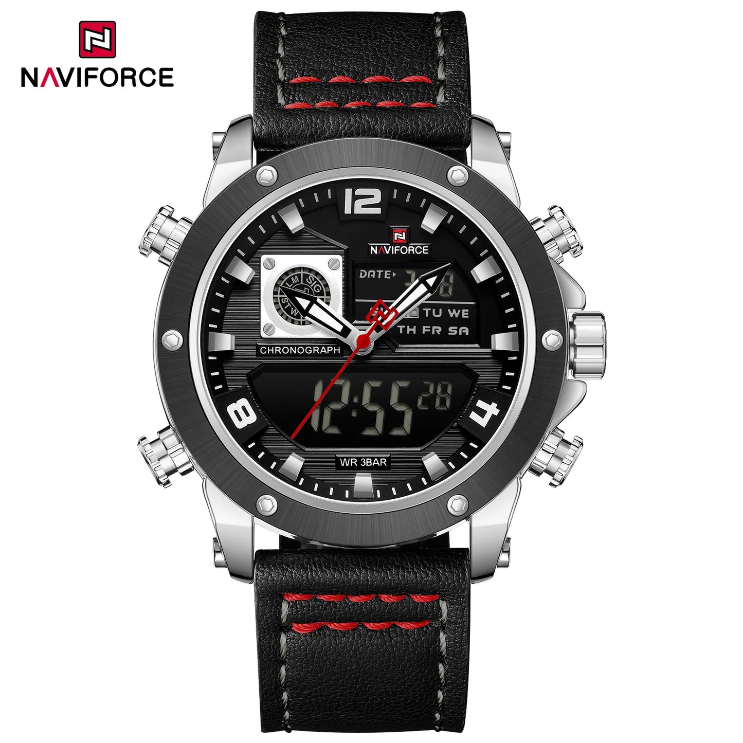 NAVIFORCE Double Display Leather Band Watch