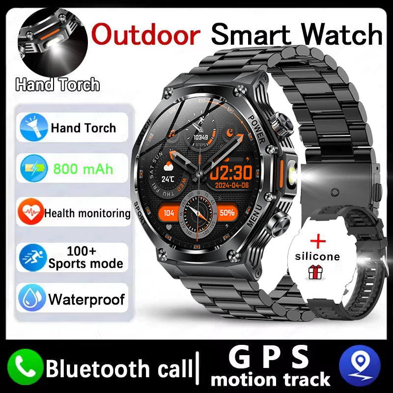 Nouvelle montre intelligente de sport robuste d'extérieur, écran HD 1,8" 390*390, batterie longue durée 800 mAh, suivi de la condition physique, calories, distance.