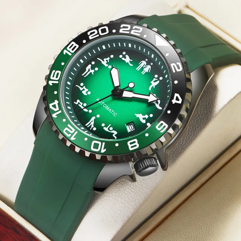 New Men's Automatic Mechanical Watch Soft Silicone Strap Waterproof Luminous Hands Calendar Sport Wristwatches Relogio Masculino