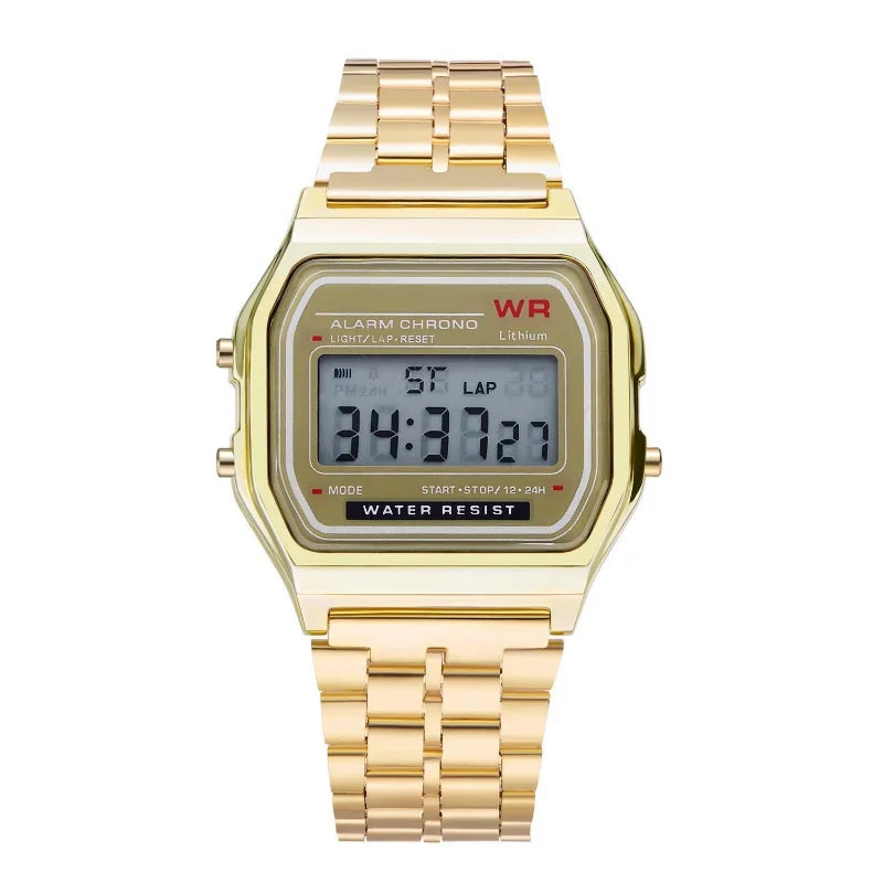 Montre-bracelet numérique LED sport multifonctionnelle avec bracelet en acier pour hommes et femmes, montre électronique professionnelle