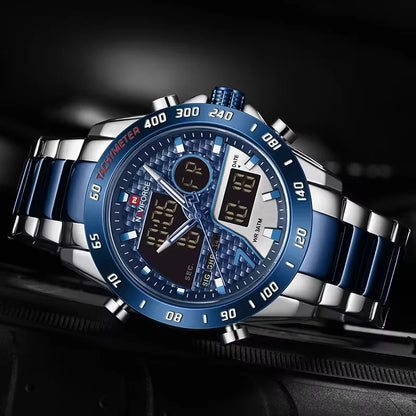 NAVIFORCE Montre-bracelet de luxe pour homme, montres de sport militaires numériques pour homme, bracelet en acier, horloge à quartz, Relogio Masculino