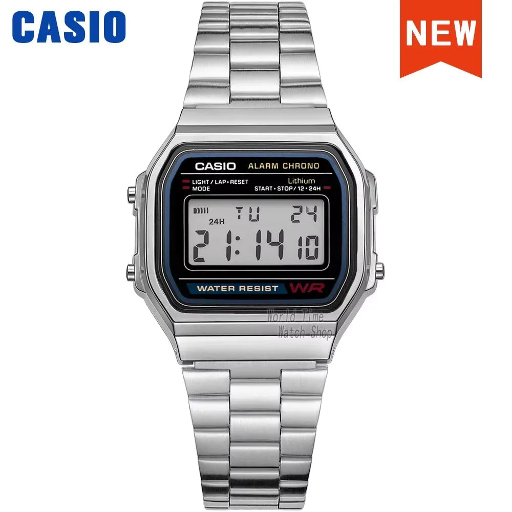 Montre Casio argentée pour hommes, ensemble de luxe, affichage numérique LED, étanche, à quartz, style sportif militaire, montre-bracelet relogio masculino