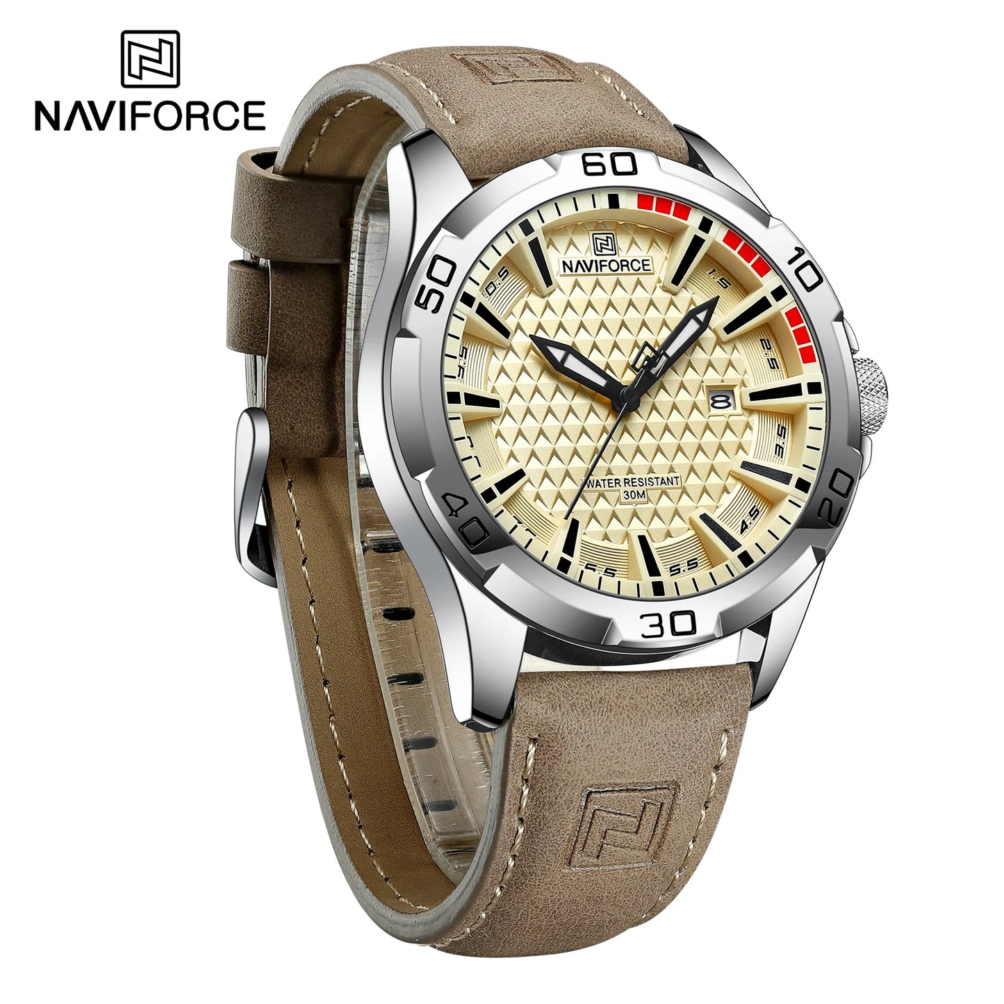Montre-bracelet à quartz décontractée NAVIFORCE pour homme, style militaire, avec calendrier, étanche, en cuir, pour homme d'affaires, Relogio Masculino