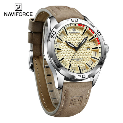 Montre-bracelet à quartz décontractée NAVIFORCE pour homme, style militaire, avec calendrier, étanche, en cuir, pour homme d'affaires, Relogio Masculino