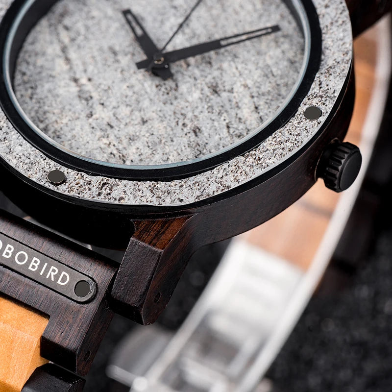 Montre en pierre BOBO BIRD pour hommes Relogio Masculino 2022 Nouvelle montre-bracelet en bois pour hommes Cadeau de Noël personnalisé Dropshipping