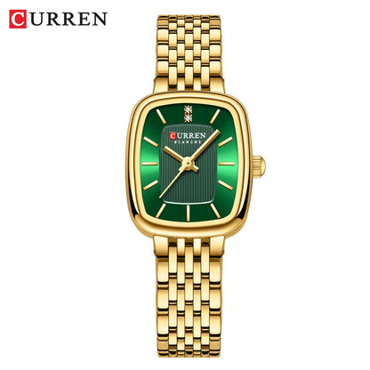 CURRN 9093 Women's Quartz Watch Fashion Leisure Diamond Simple Gold Silvery Steel Strip Wristwatch for Ladies Gift Clock