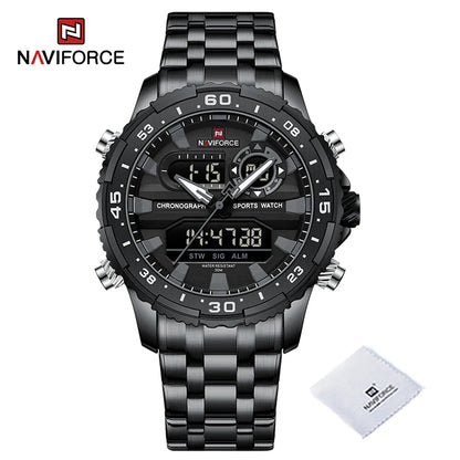 Montres Homme NAVIFORCE Original Tendance Marque LCD Affichage Analogique Numérique Quartz Homme Horloge 30m Étanche Lumineuse Montre-Bracelet Homme