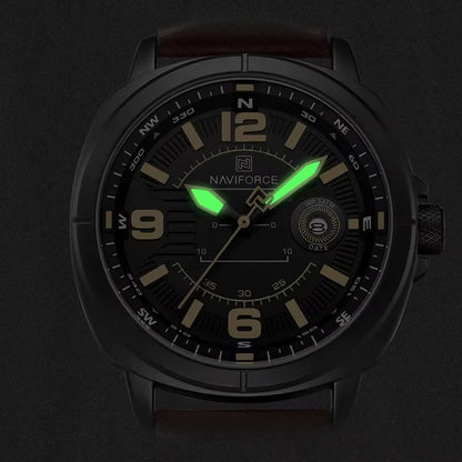 Montres à quartz de mode NAVIFORCE pour hommes, étanches 3ATM, affichage lumineux, cadran boussole classique, bracelet respirant en PU