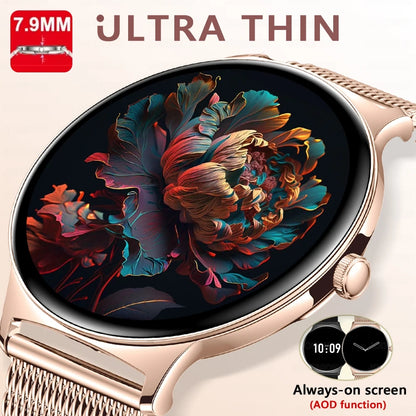 2026 Nouvelle Montre Connectée Ultra Mince 7.9MM Femmes Écran Toujours Affiché Temps Bracelet Sport Appel Bluetooth Montres Intelligentes Mode ios
