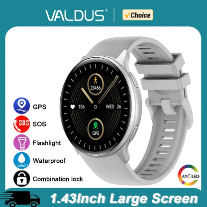 VALDUS VG53 Pro Montre Intelligente GPS Homme Femme Fitness 100+ Sports Longue Autonomie SOS AMOLED Montre Connectée Pour ios Android Appel BT