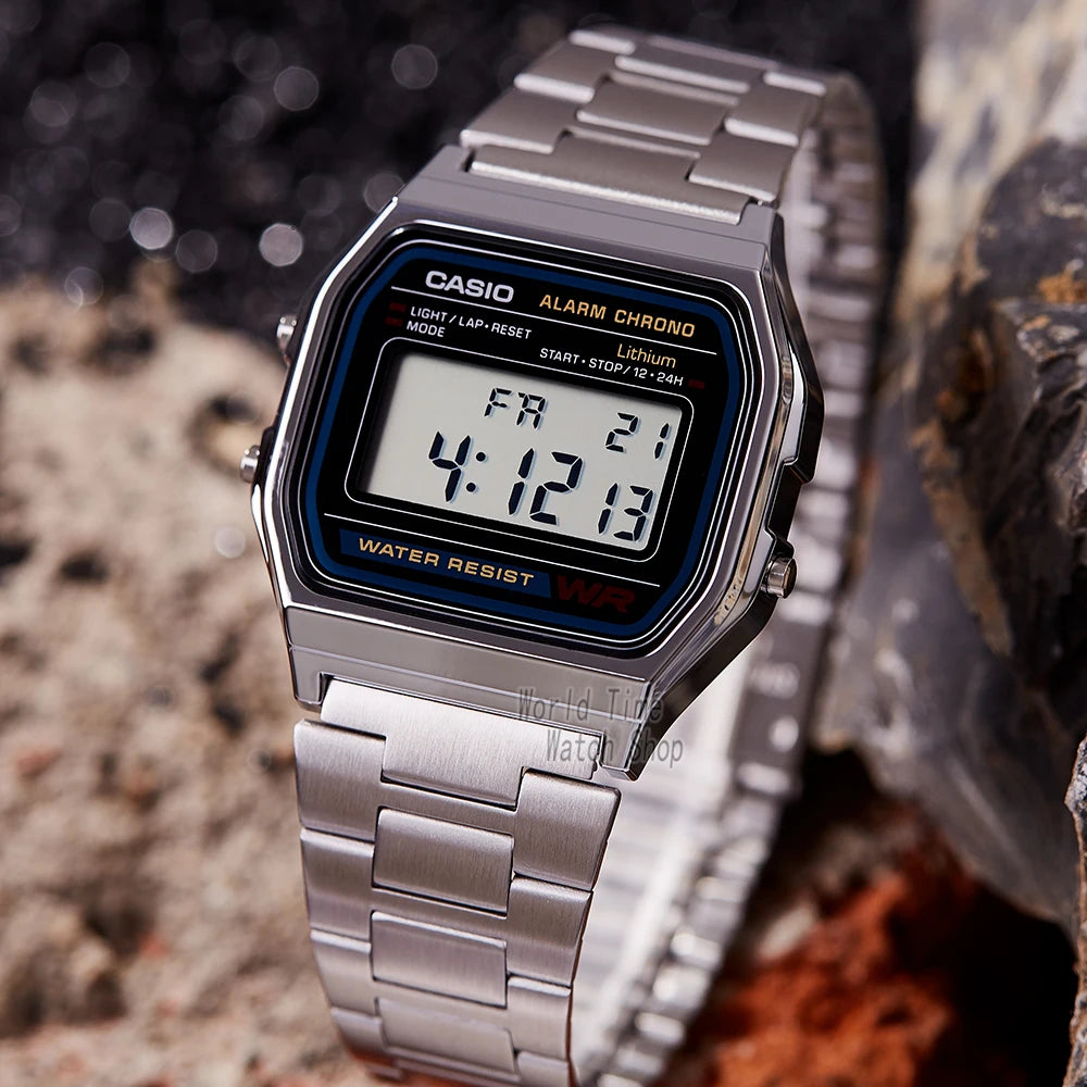 Montre Casio argentée pour hommes, ensemble de luxe, affichage numérique LED, étanche, à quartz, style sportif militaire, montre-bracelet relogio masculino