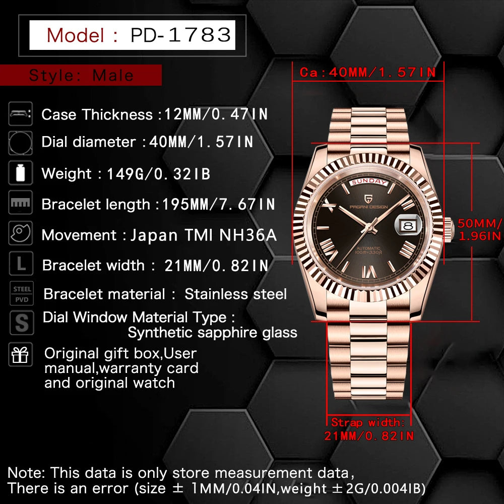 PAGANI DESIGN 2026 Nouvelle Montre Automatique Luxe Or Rose DD40 Pour Homme NH36A Montre-Bracelet Mécanique Homme Étanche en Acier Inoxydable