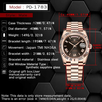 PAGANI DESIGN 2026 Nouvelle Montre Automatique Luxe Or Rose DD40 Pour Homme NH36A Montre-Bracelet Mécanique Homme Étanche en Acier Inoxydable
