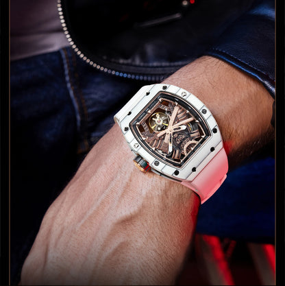 Montre automatique BONEST GATTI homme 42*54mm Tonneau Fibre de Carbone Montre mécanique Cadran Ninja Lumineux Verre Saphir