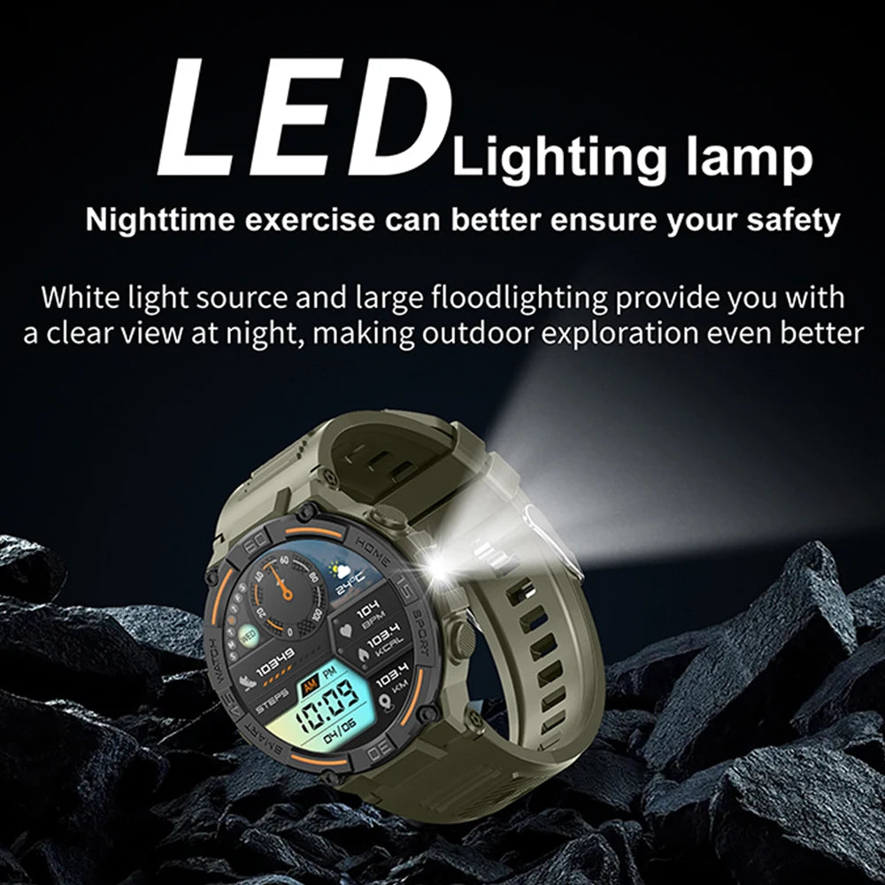 Smartwatch d'extérieur militaire 2026 pour hommes, appels Bluetooth, étanche, moniteur de santé, suivi sportif de course, compatible Android iOS