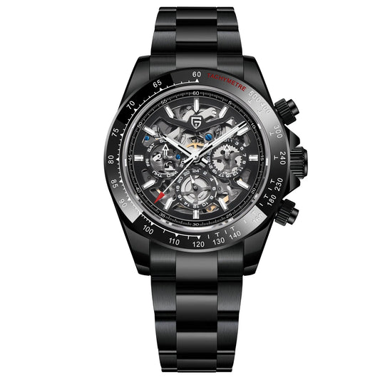 PAGANI DESIGN Montre mécanique automatique exquise pour homme, saphir discret, petit cadran à trois aiguilles, chronographe lumineux
