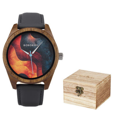 BOBOBIRD Wooden Quartz Watch for Men Black Leather Strap Walnut Wood Wristwatch with Gift Box for Men 2025 New Arrival