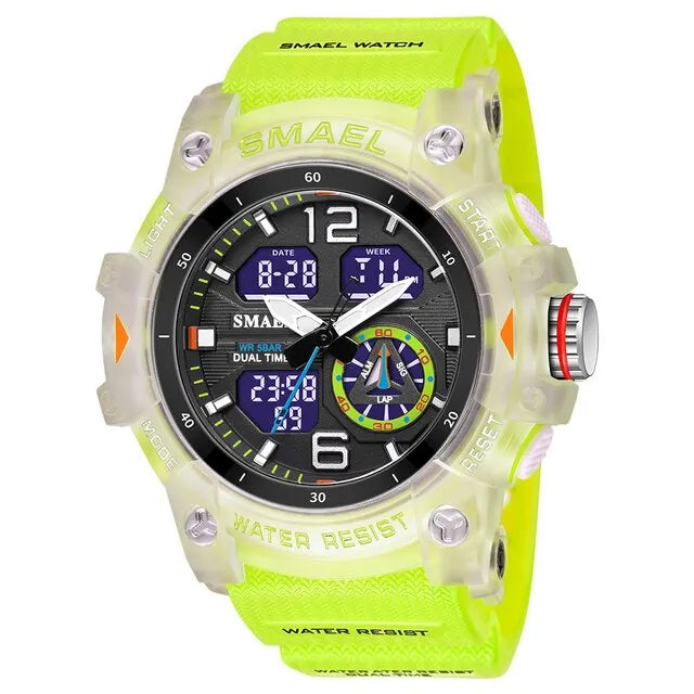 SMAEL 8007 digital watch with dual time display, stopwatch and LED backlight