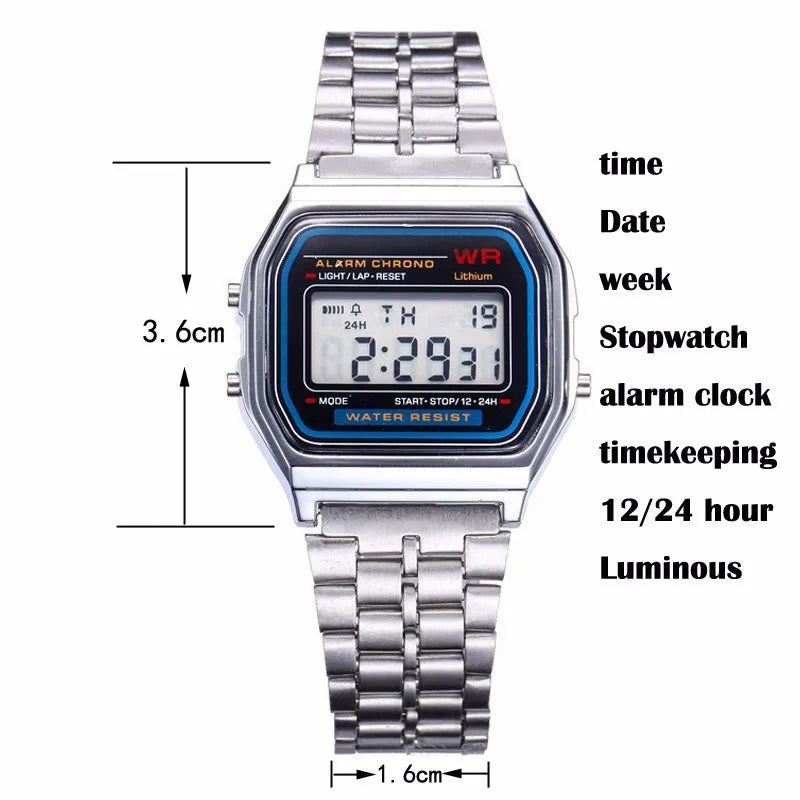 Femmes Hommes Unisexe Montre Or Argent Noir Vintage LED Numérique Sport Militaire Montres Bracelets Électronique Numérique Cadeau Présent Homme