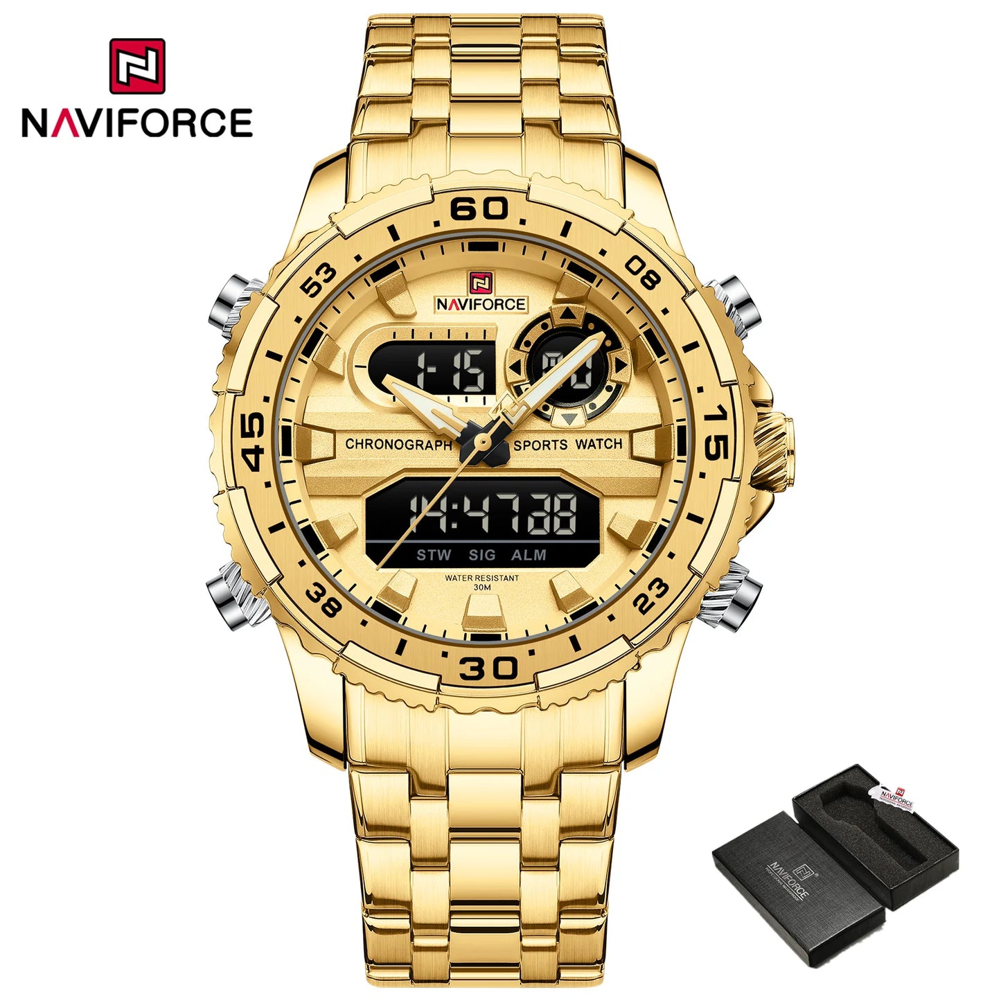 Montres Originales NAVIFORCE pour Hommes Montre-Bracelet Sport Analogique Numérique à Quartz Homme Militaire Lumineuse Étanche en Acier avec Réveil
