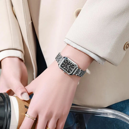 Montre à quartz de luxe pour femme, mode, cadran simple, carré, plaqué or de qualité, montre-bracelet d'affaires en acier inoxydable avec boucle déployante