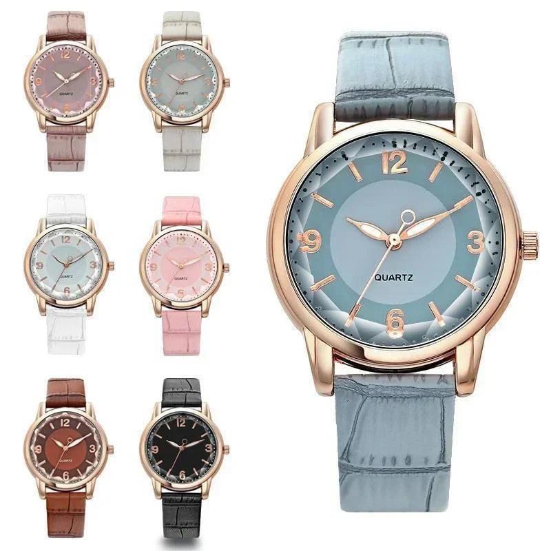 Montre à bracelet en cuir pour femme, verre polygonal, horloge de luxe, cadran créatif, mode, montre à quartz