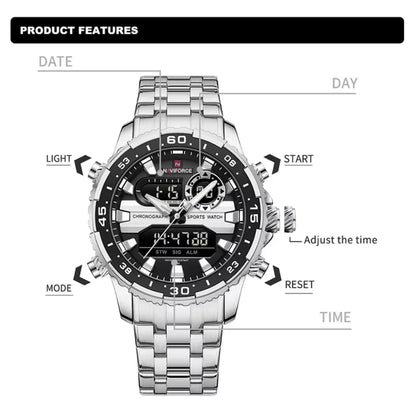 Montres Homme NAVIFORCE Original Tendance Marque LCD Affichage Analogique Numérique Quartz Homme Horloge 30m Étanche Lumineuse Montre-Bracelet Homme