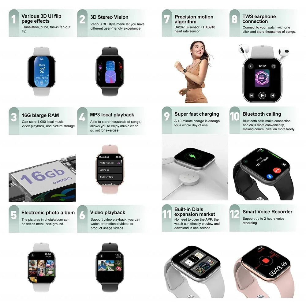 2025 Nouvelle montre connectée originale pour Apple DT Watch 10 Homme AMOLED 4 Go Mémoire Musique 3D Surround Appel BT Étanche Montre intelligente Femme